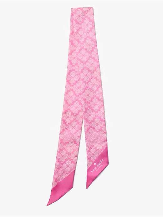 Kate Spade Flower Printed Silk Skinny Scarf, Parisian Rose Pink New Nwt